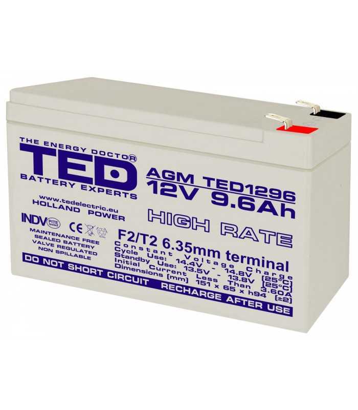 Acumulator AGM VRLA 12V 9.6A High Rate 151x65x95mm F2 TED Battery Expert Holland