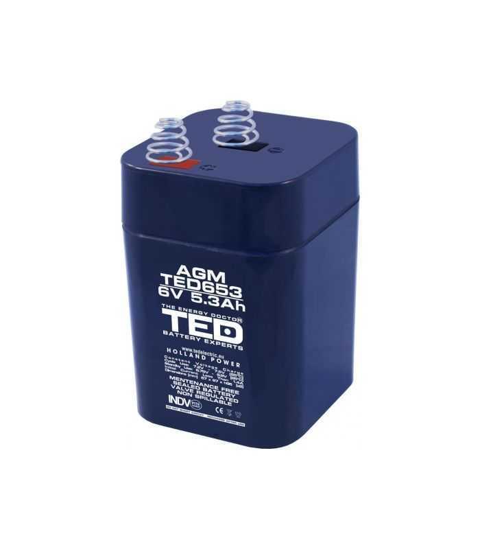 Acumulator AGM VRLA 6V 5.3A 67mm x 67mm x h 97mm cu arcuri tip 4R25 TED Battery Expert Holland