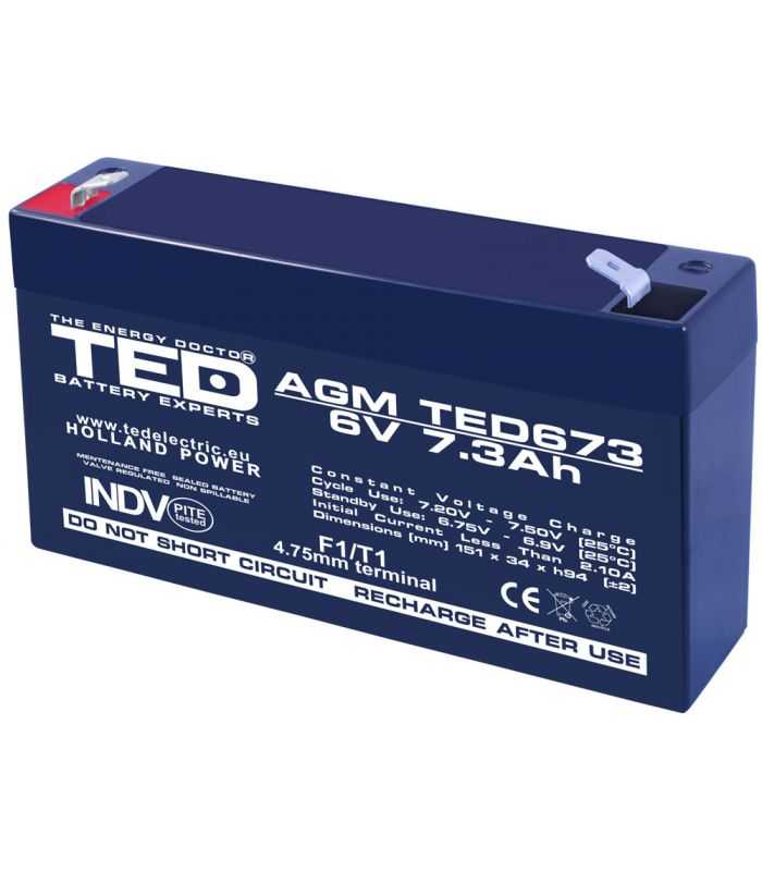 Acumulator Agm Vrla 6v 73ah Plumb Acid 151x34x94 Mm F1 Terminal Ted Battery Expert Holland