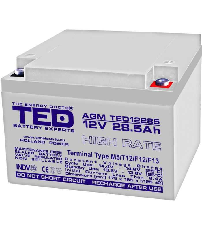 Acumulator Agm Vrla Plumb Acid 12v 285a High Rate 165x175xh126mm M5 Ted Battery Expert Holland Ted003447 5949258003447