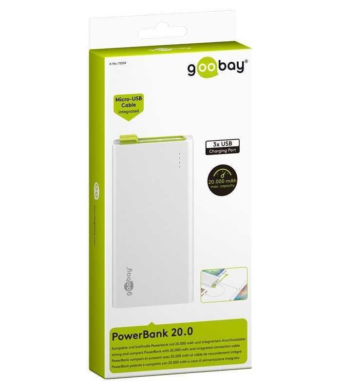 acumulator extern powerbank 20000mah micro usb kabel goobay 12