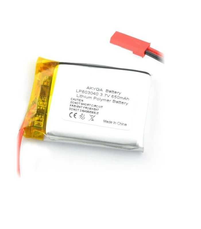 Acumulator Lithium Poliymer 06039 650mAh 1S 3.7V fir cu conector JST-BEC 40x30x6mm AKYGA Battery