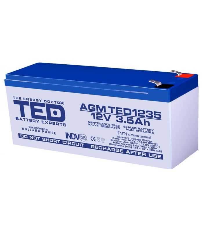 Acumulator plumb-acid 12V 3.5Ah F1 134mmx67mmxh62mm AGM TED1235F1