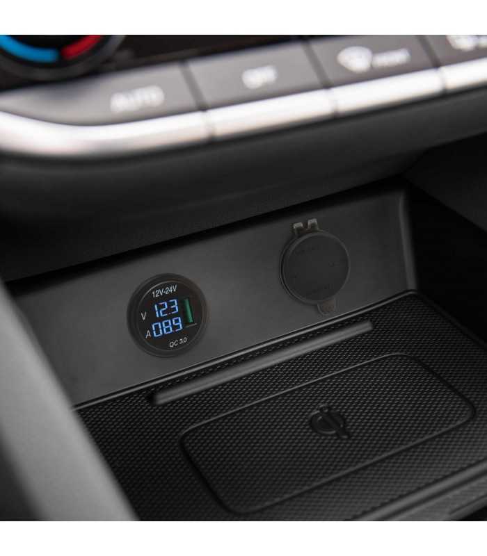 adaptor 12v 24v usb 21a qc30 cu montare in locul brichetei auto cu voltmetru 1