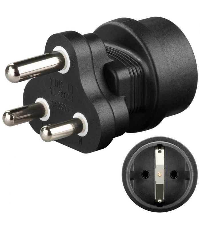 Adaptor Africa de Sud tip M BS 546 15-A Lesotho Eswatini Swaziland Namibia India Sri Lanka Nepal la SCHUKO 10A negru Goobay 9541