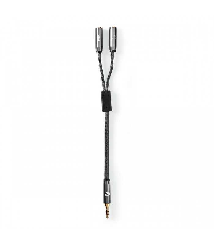 adaptor audio pentru casti si microfon jack 35 mm tata 2x 35 mm mama nedis gri metal 1