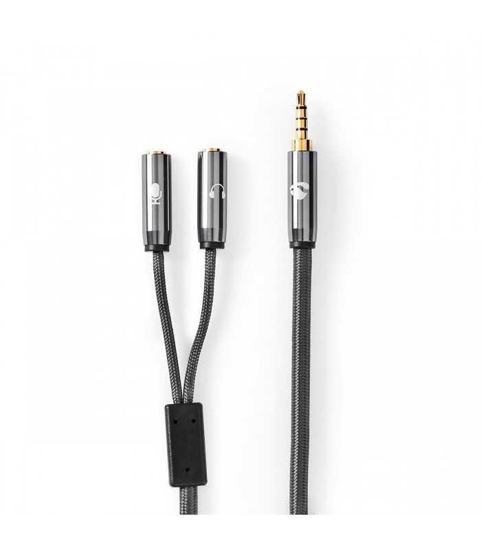 adaptor audio pentru casti si microfon jack 35 mm tata 2x 35 mm mama nedis gri metal 3