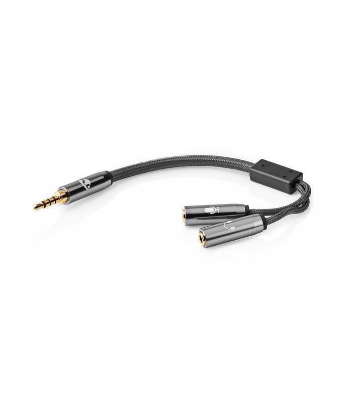 adaptor audio pentru casti si microfon jack 35 mm tata 2x 35 mm mama nedis gri metal 5