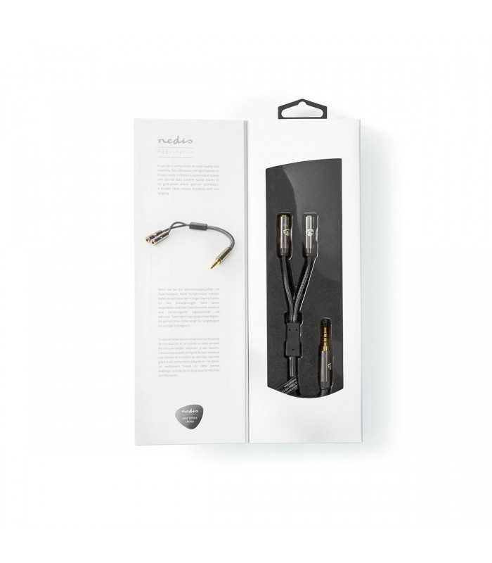 adaptor audio pentru casti si microfon jack 35 mm tata 2x 35 mm mama nedis gri metal 7