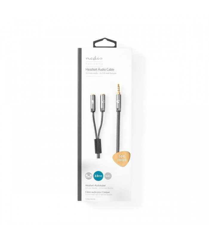 adaptor audio pentru casti si microfon jack 35 mm tata 2x 35 mm mama nedis gri metal 8