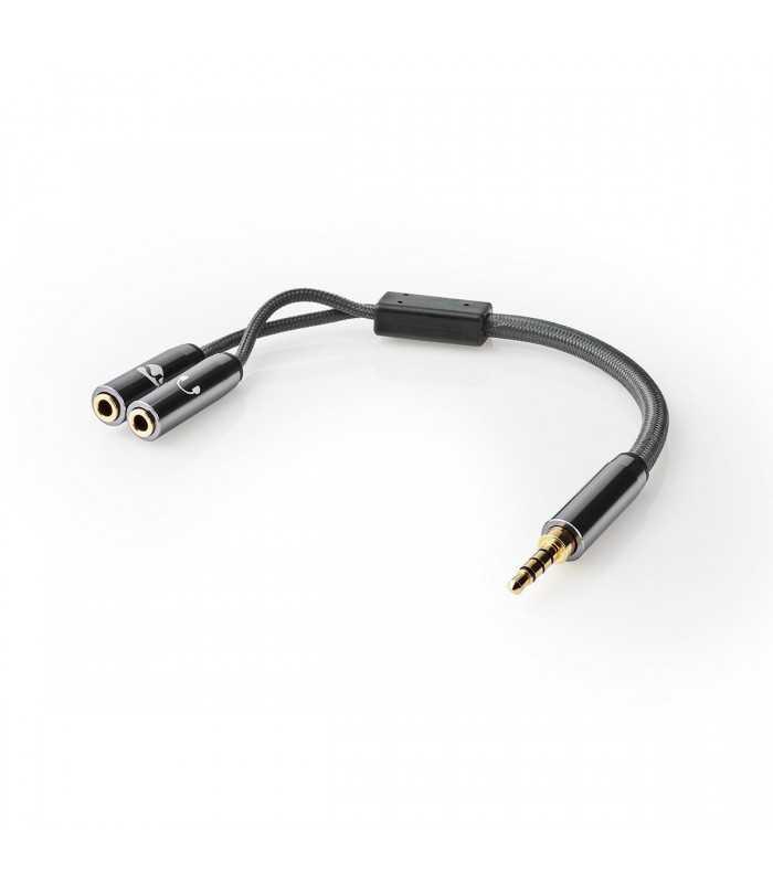 Adaptor audio pentru casti si microfon Jack 3.5 mm tata - 2x 3.5 mm mama Nedis gri metal