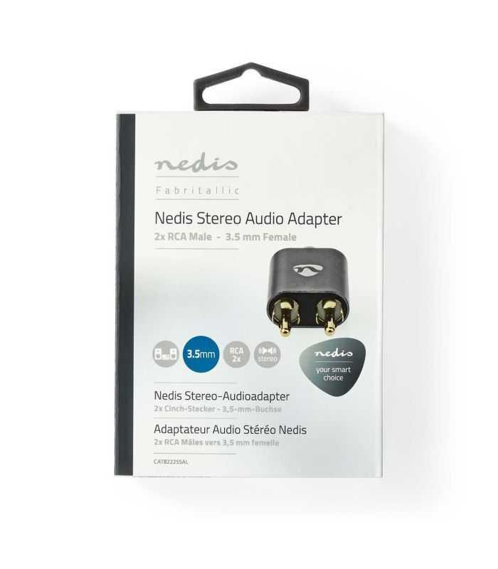Adaptor Audio Profesional Stereo 2x Rca Tata Jack 35 Mm Mama Fabritallic Nedis Gri Metal Catb22255al
