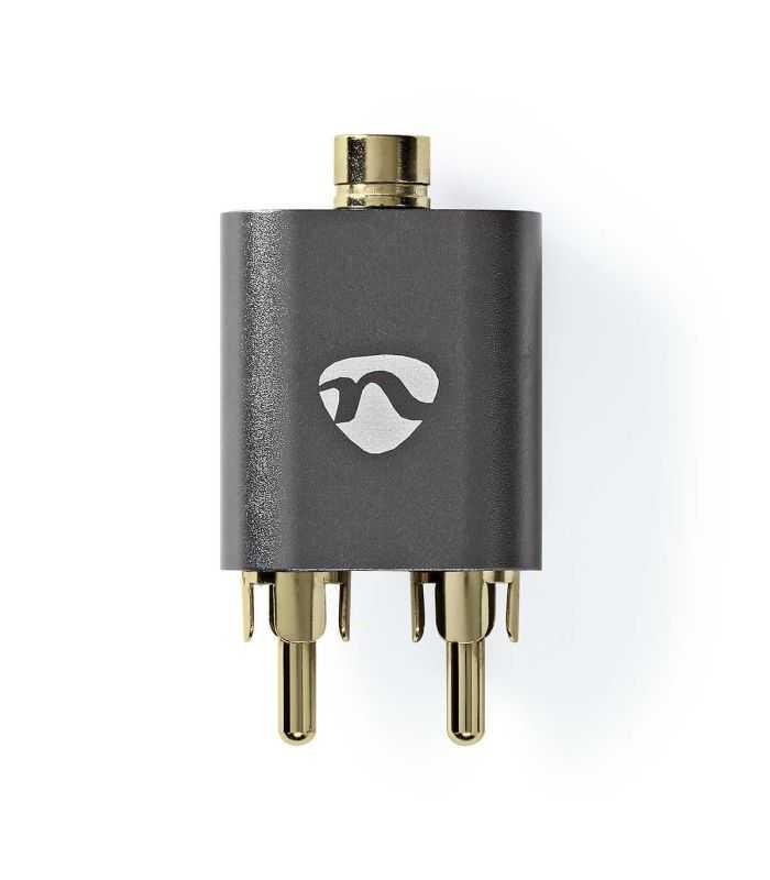 Adaptor audio PROFESIONAL stereo 2x RCA tata - Jack 3.5 mm mama Fabritallic Nedis gri metal CATB22255AL