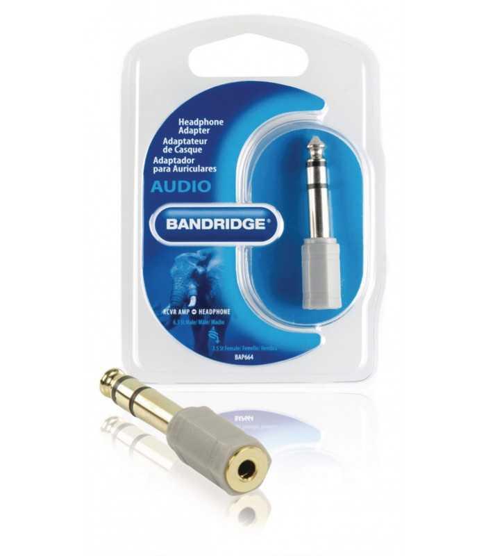 Adaptor audio stereo Jack 6.35 mm tata - Jack 3.5 mm mama gri Bandridge
