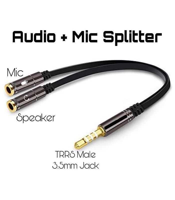 Adaptor cablu 4 pini 3.5 mm tata Jack la 2x Jack 3.5 mm mama 0.3m metal negru