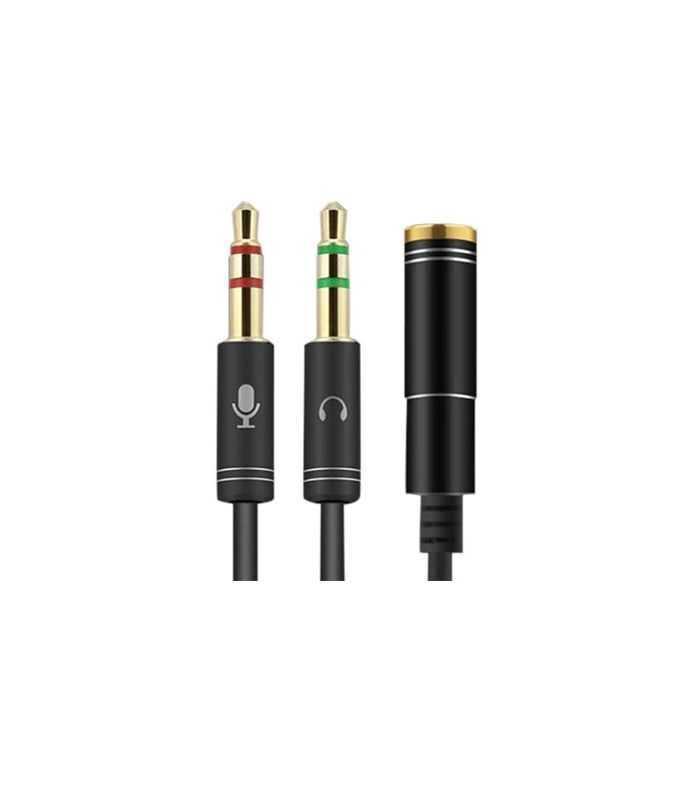 Adaptor cablu casca microfon 4 PINI mama la 2x JACK 3.5 mm 0.3m slim negru