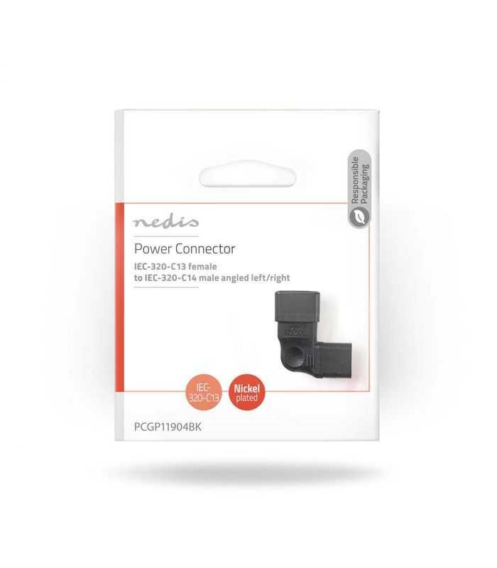 Adaptor Conector Alimentare Iec 320 C13 Mama Iec 320 C14 Tata La 90 Grade Negru Nedis