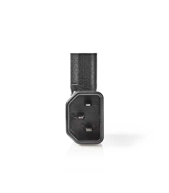 Adaptor conector alimentare IEC-320-C13 mama - IEC-320-C14 tata la 90 grade negru Nedis