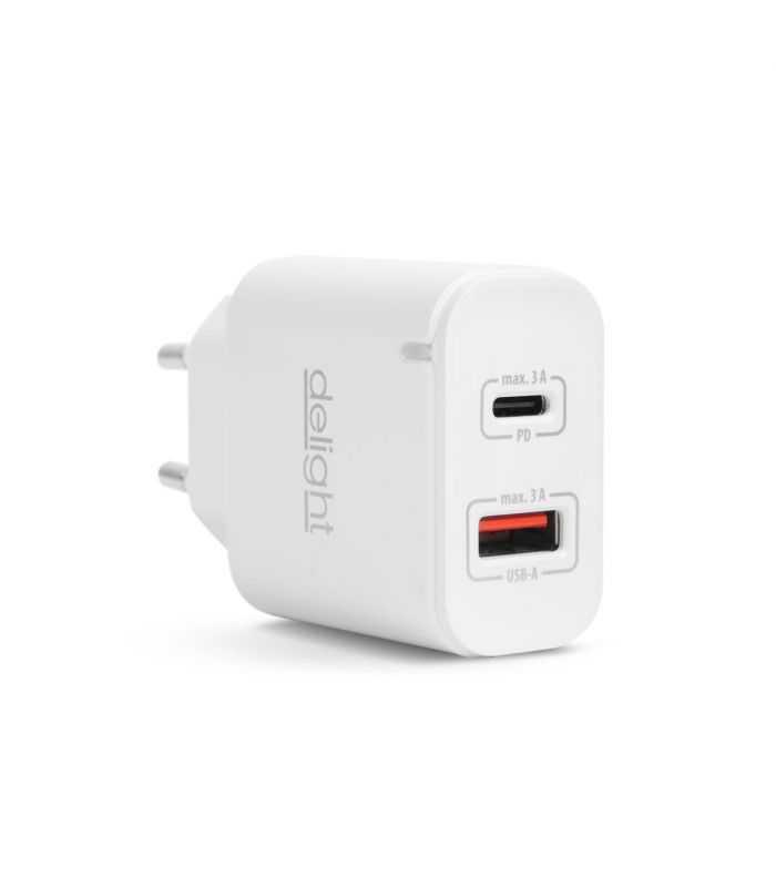 Adaptor de retea - QC3.0 USB + USB Type C PD 20W cu incarcare rapida alb Delight 55047WH