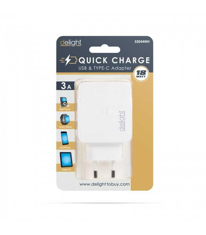 adaptor incarcator de retea usb usb type c pd18w quickcharge 30 cu incarcare rapida alb delight 2