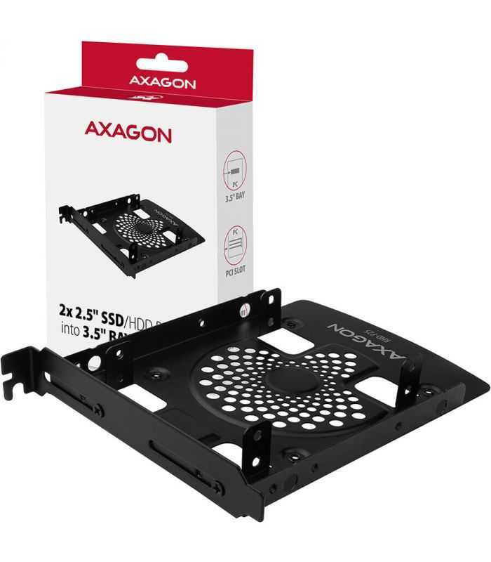 Adaptor montare 2x HDD/SSD 2.5" HDD in slot 3.5" sau PCI negru AXAGON RHD-P25