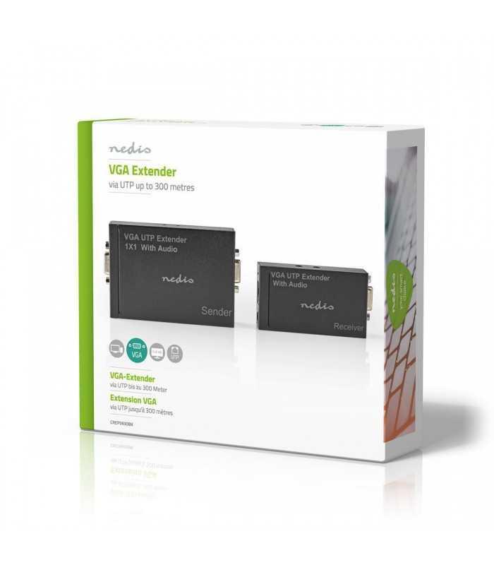 adaptor prelungitor vga full hd audio prin cablu utp nedis 7