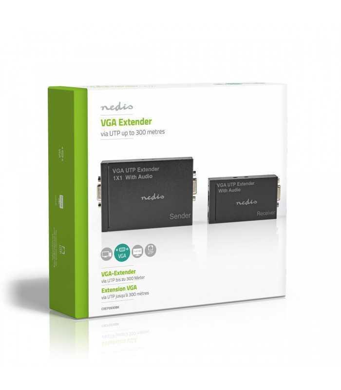 adaptor prelungitor vga full hd audio prin cablu utp nedis 8