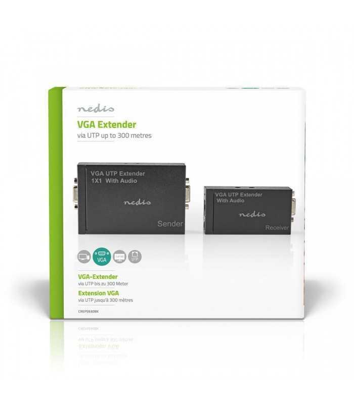 Adaptor prelungitor VGA Full HD +audio prin cablu UTP Nedis