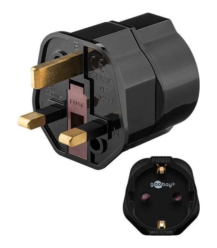 Adaptor priza SCHUKO la UK ANGLIA negru GOOBAY