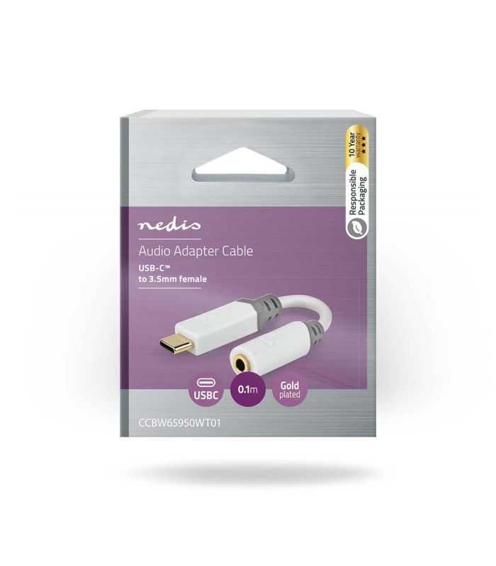 Adaptor Profesional Digital Usb Type C Tata Jack 35 Mm Mama Nedis 01m Alb Contacte Aurite Ccbw65950wt01
