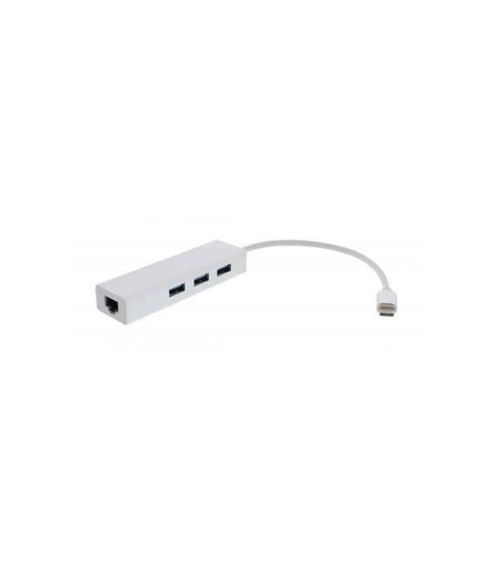 Adaptor retea +hub USB Type C la Gigabit Ethernet si 3x USB3.0 Well