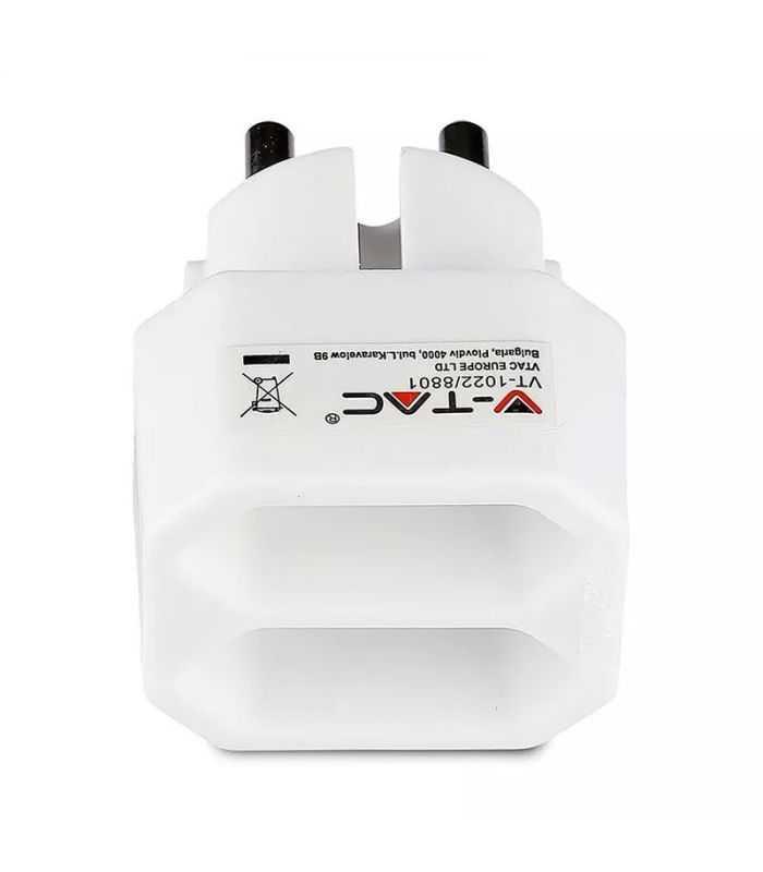 Adaptor Schuko 2x Euro Max 5a 1100w Alb 44x39x61mm V Tac