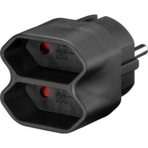 Adaptor Stecher Schuko - 2x Euro mama negru Goobay