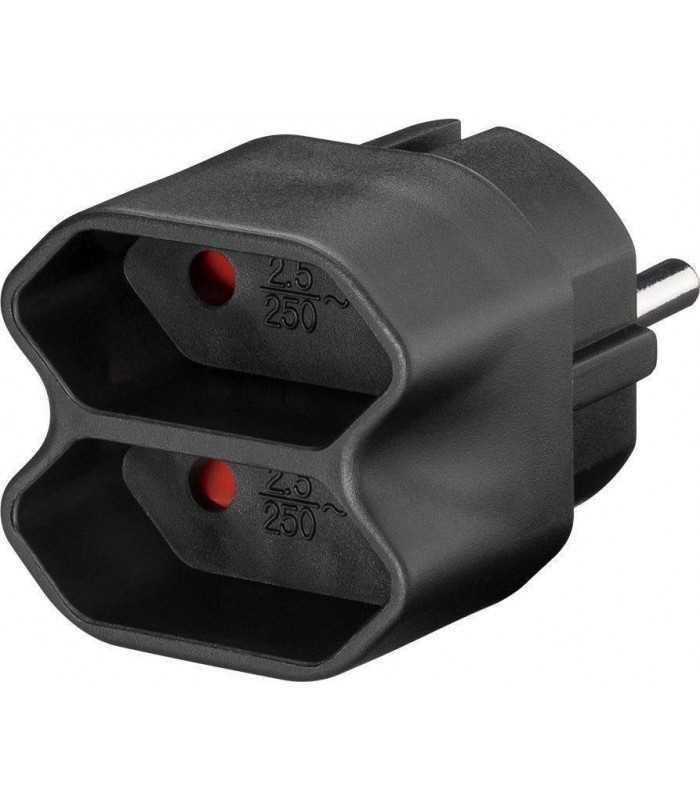 Adaptor Stecher Schuko - 2x Euro mama negru Goobay