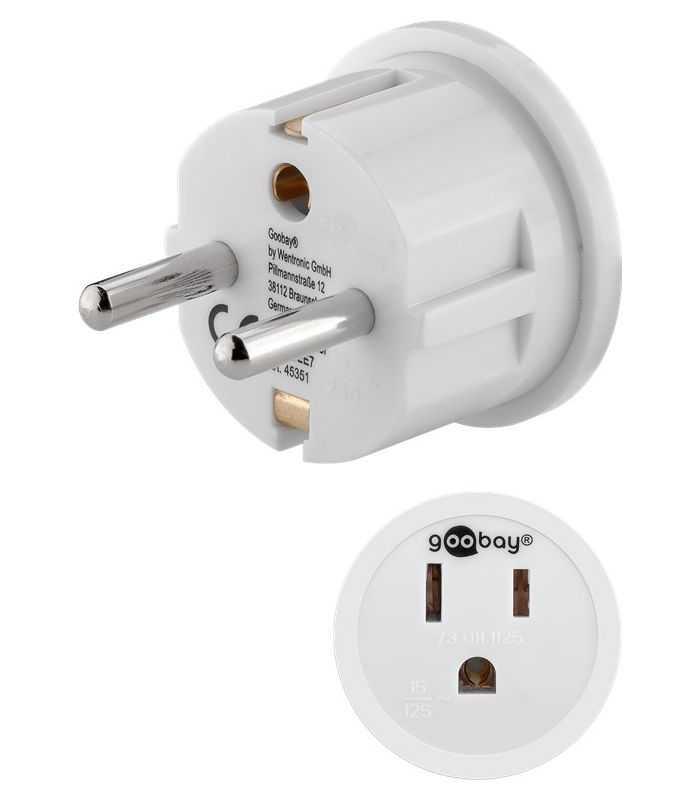 Adaptor SUA JAPONIA Tip B NEMA 5-15 3 pini la Schuko tip F CEE 7/7 15A alb 45351 Goobay