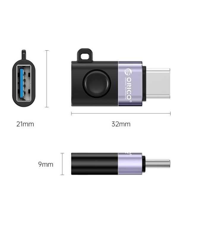 Adaptor Tata Usb Type C Mama Usb A Orico Wca Bk Negru Cu Gri 32x21x9mm