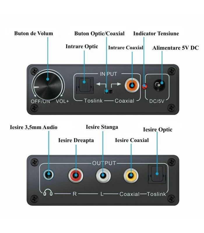 adaptor toslink rca 2x rca jack 35 mm si amplificare semnal 3