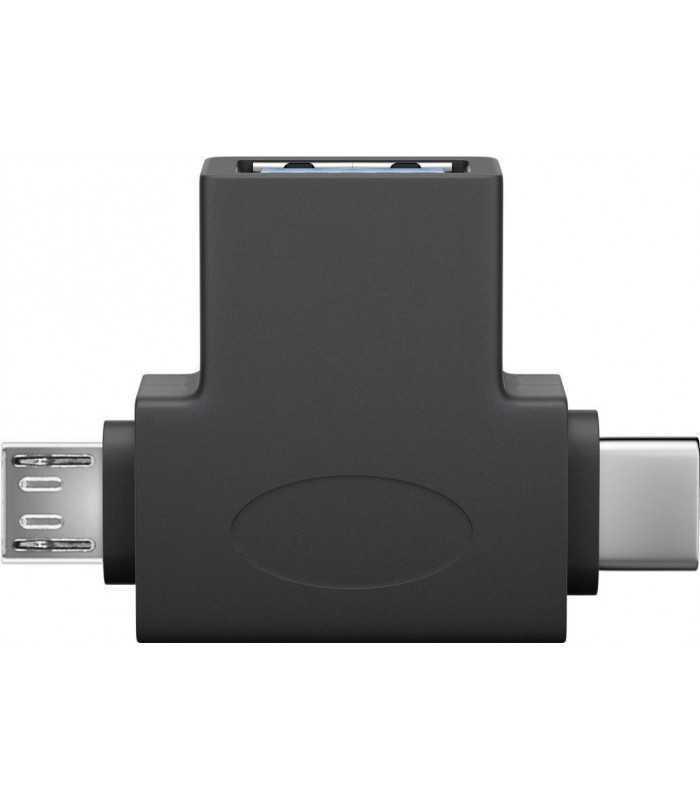 Adaptor USB 3.0 A mama la micro USB tata +USB Type C tata negru Goobay