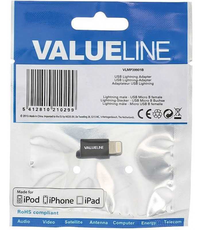 adaptor usb lightning tata micro usb mama negru valueline 1