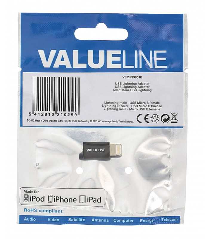 adaptor usb lightning tata micro usb mama negru valueline 4