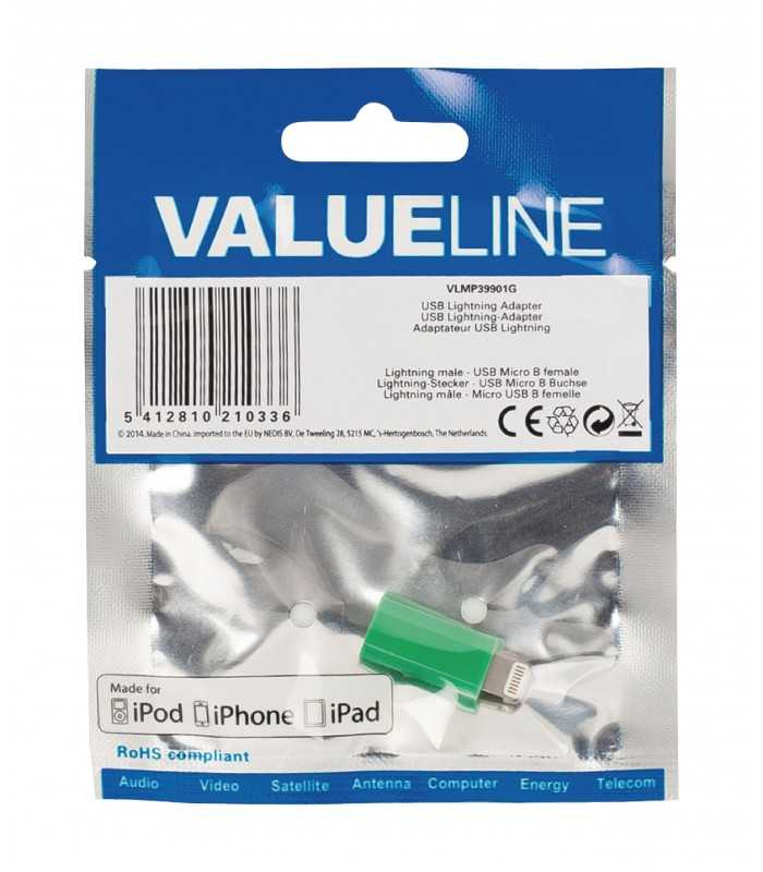 adaptor usb lightning tata micro usb mama verde valueline 3