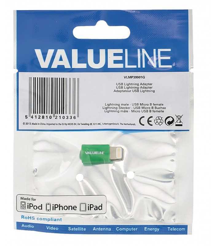 adaptor usb lightning tata micro usb mama verde valueline 4