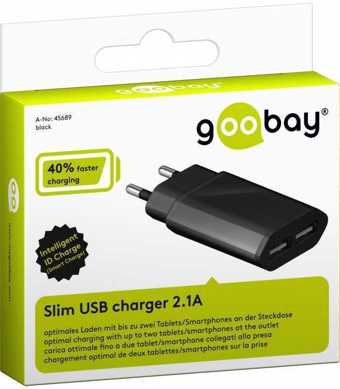 alimentator 230v la 2x usb 21a negru goobay 1