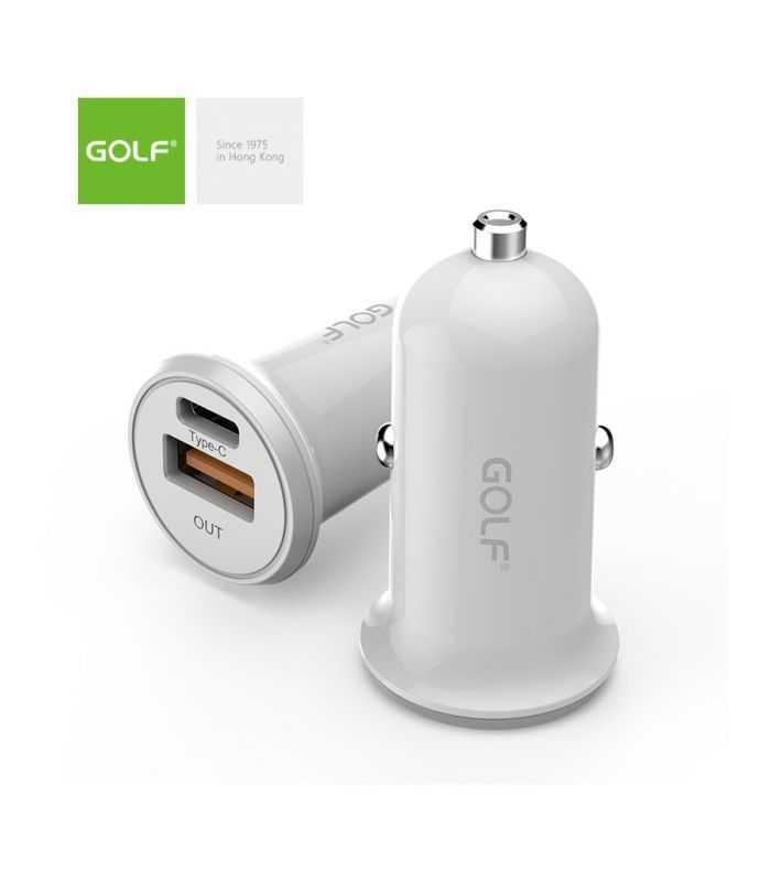 Alimentator incarcator auto 12-24V la 1x USB QC +1x 3A FastCharge USB Type C PD alb GF-C7 Golf