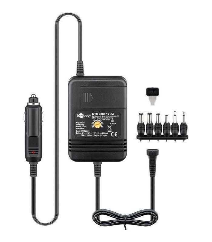 Alimentator incarcator auto 12VDC iesire 1.5-9V 2A sau 24VDC iesire 1.5-12V 2A Goobay