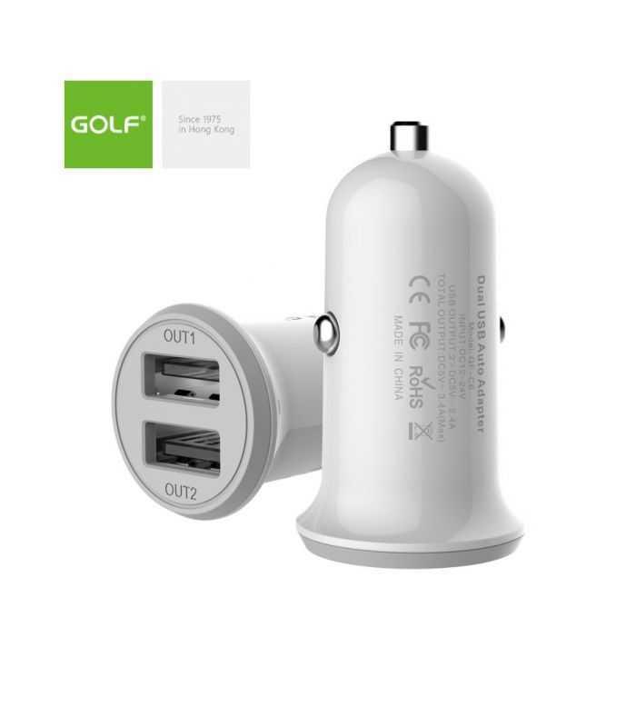 Alimentator Incarcator auto 3.4A 12-24V la 2x USB 2x 2.4A maxim 3.4A alb GF-C6 blister Golf
