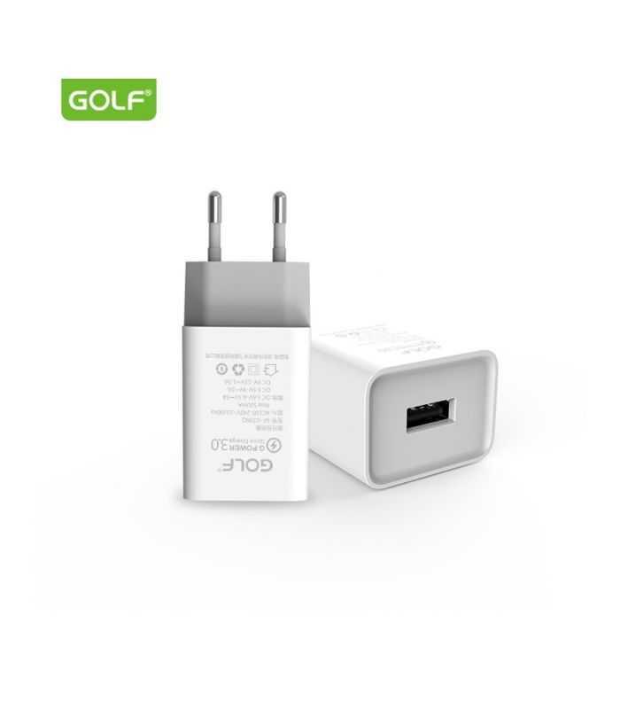 Alimentator Incarcator retea 230V la 1x QC USB 3A Fast Charge Alb GF-U206Q blister Golf