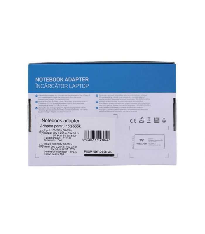 Alimentator Pentru Laptop Dell 20v 325a 15v 3a 9v 3a 5v 3a 65w Usb Type C Well