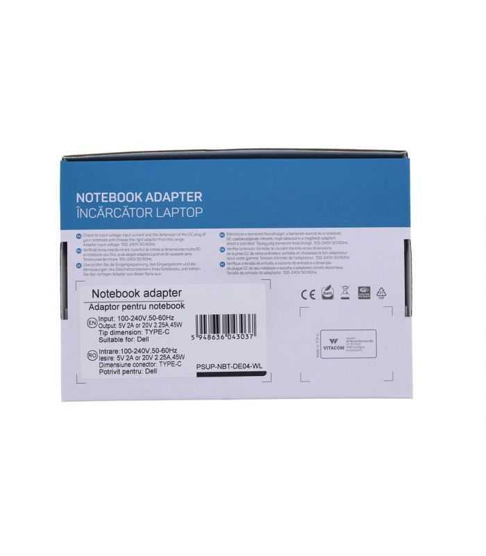 Alimentator Pentru Laptop Dell 5v 2a 20v 225a 45w Usb Type C Well