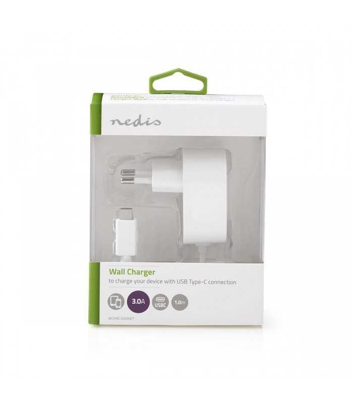 alimentator retea usb type c 3a cablu fix alb nedis 6